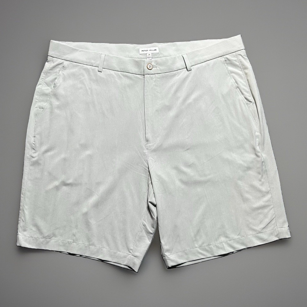 Peter Millar Featherweight Golf Shorts Mens 38 Light Gray 9" Inseam Classic Fit